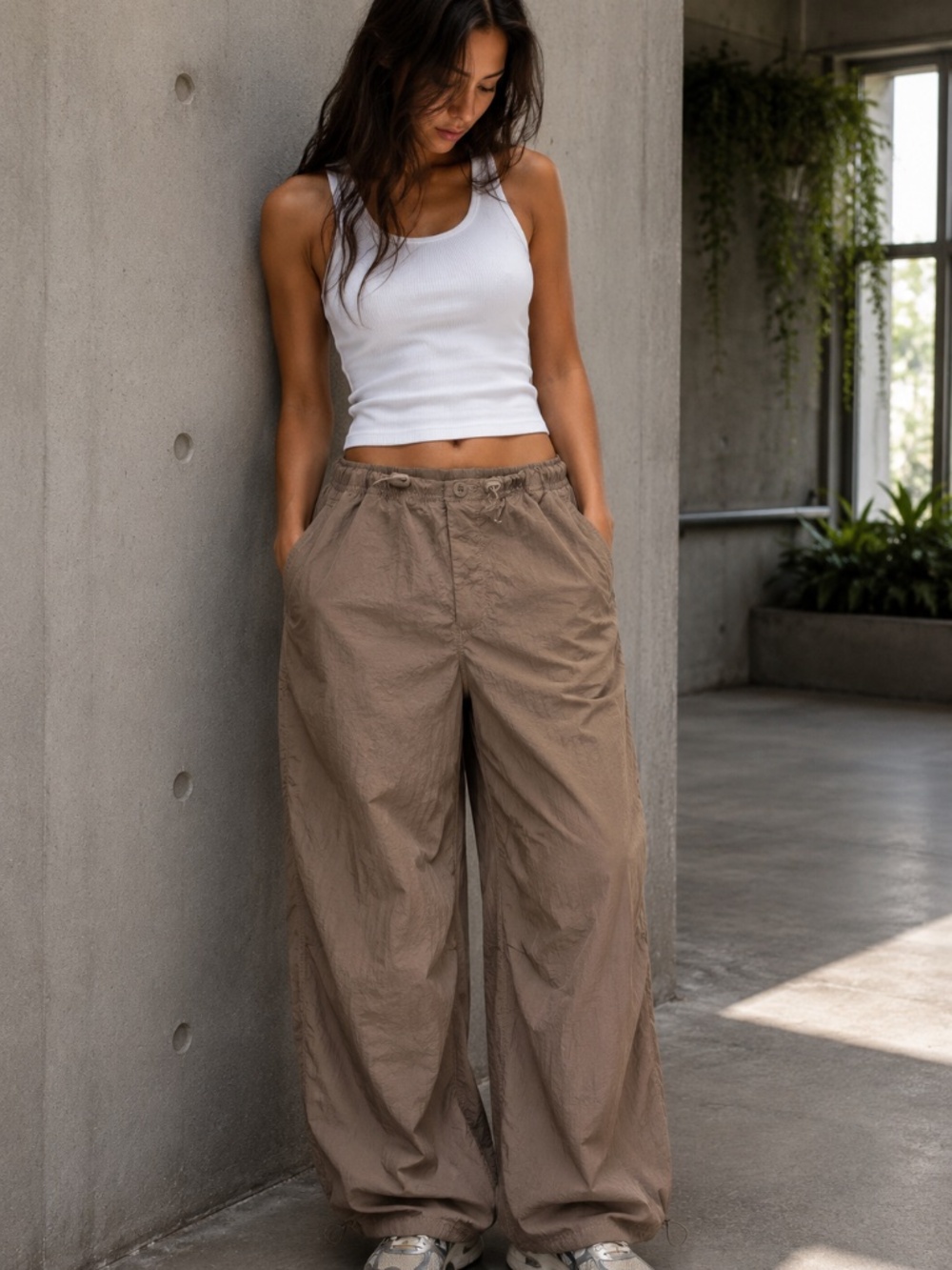 TNA Aviator Gorpcore Utility Parachute Pants S Taupe Brown